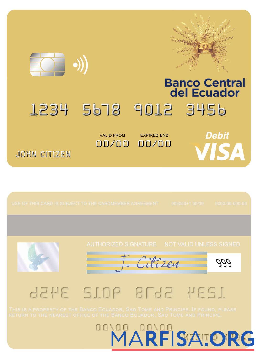 Blank Sao Tome and Principe Banco Ecuador visa debit card download for verification